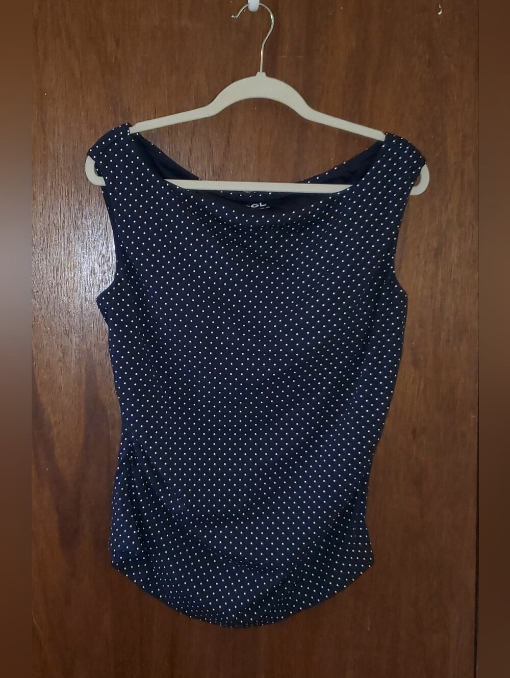 OGL Stretch Cotton Polka Dot Boatneck Ruched Bra Top Navy Blue Sz 2xl EUC - Picture 2 of 4